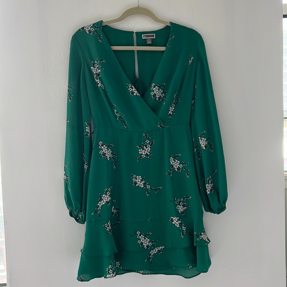 Green, floral cocktail dress